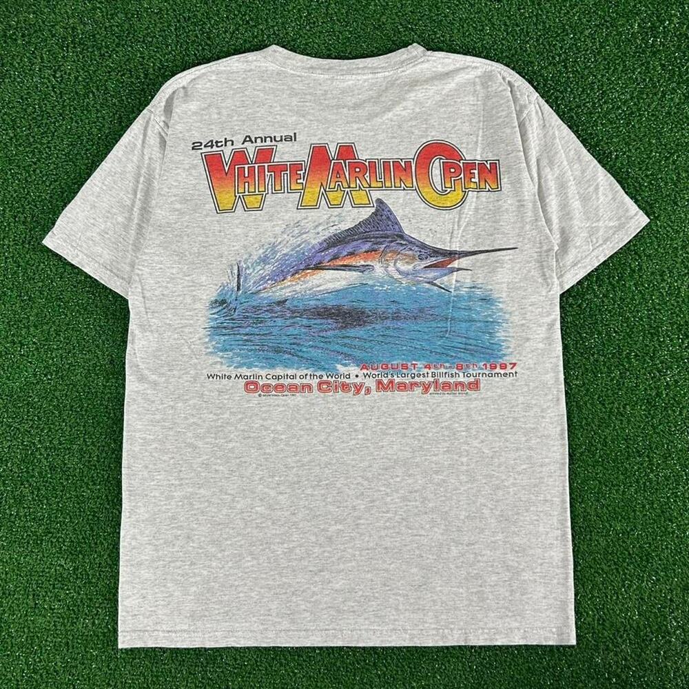 Rare Vintage 90s White Marlin Open Fishing Tournament Promo Graphic Tshirt